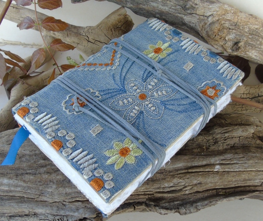Carnet tissu jean, fabrication et reliure artisanales pièce unique
