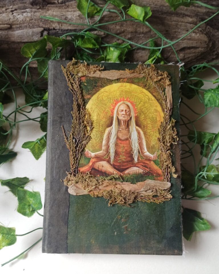 Grimoire méditation, grimoire vierge, reliure artisanale, L'arbre à papier, pièce unique